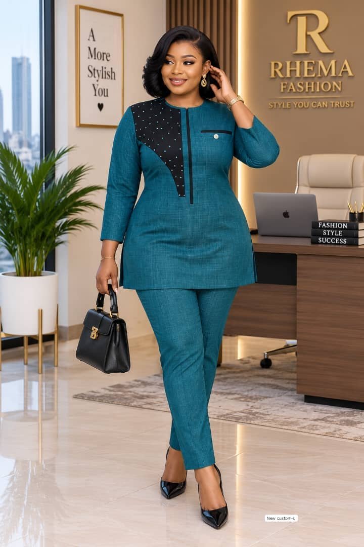 Ladies Elegant Teal Tunic & Trousers Set