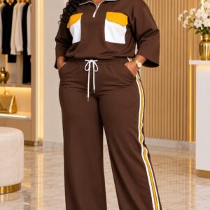 Ladies Two-Piece Wide-Leg Sporty Tracksuit Set