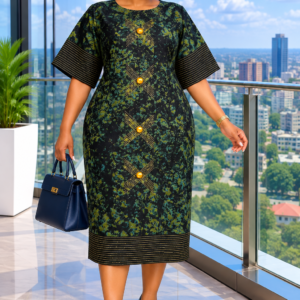 African Print Button Detail Midi Dress