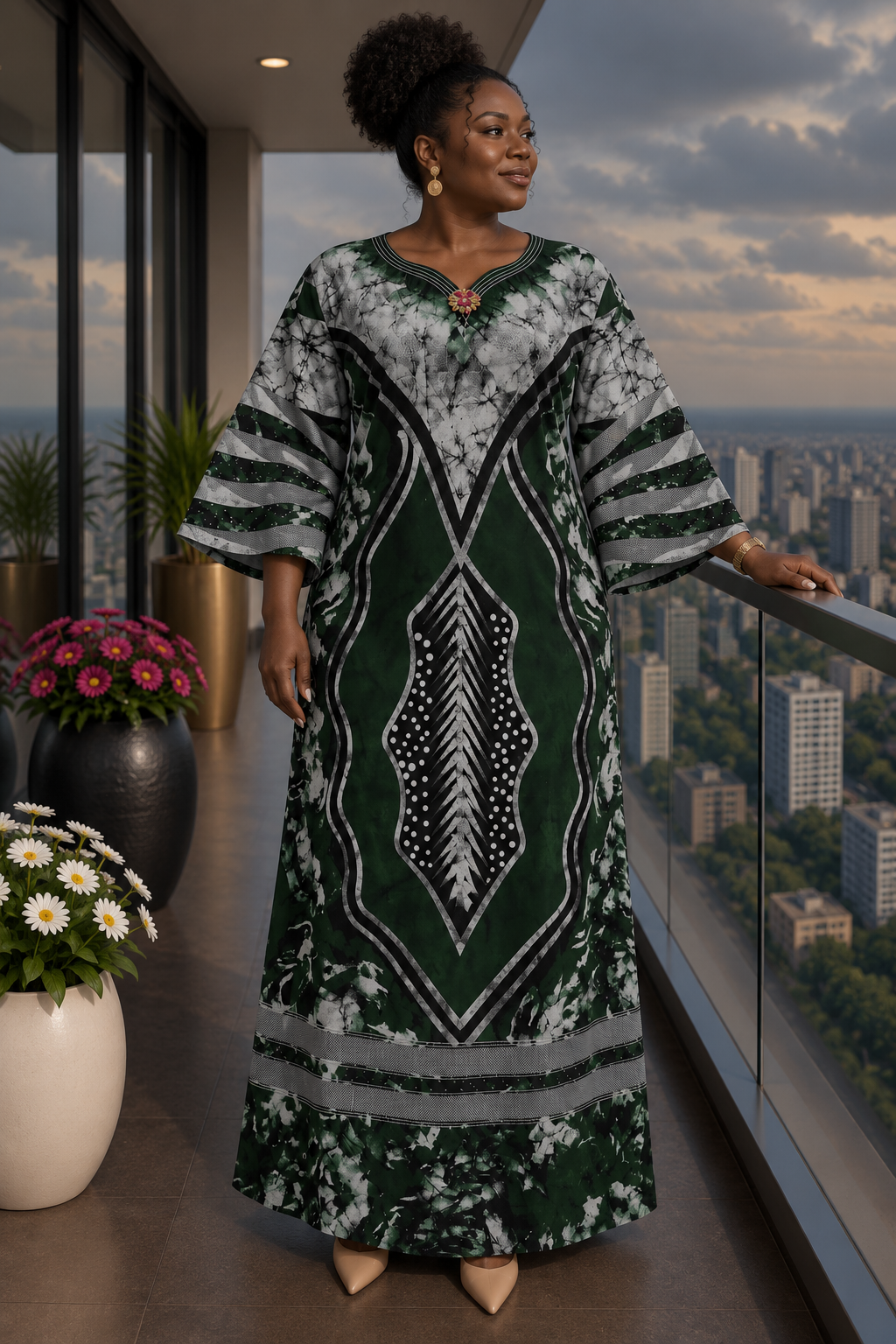 Geometric Print Kaftan Dress