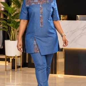 Custom Made Denim-Style Tunic & Trousers Set