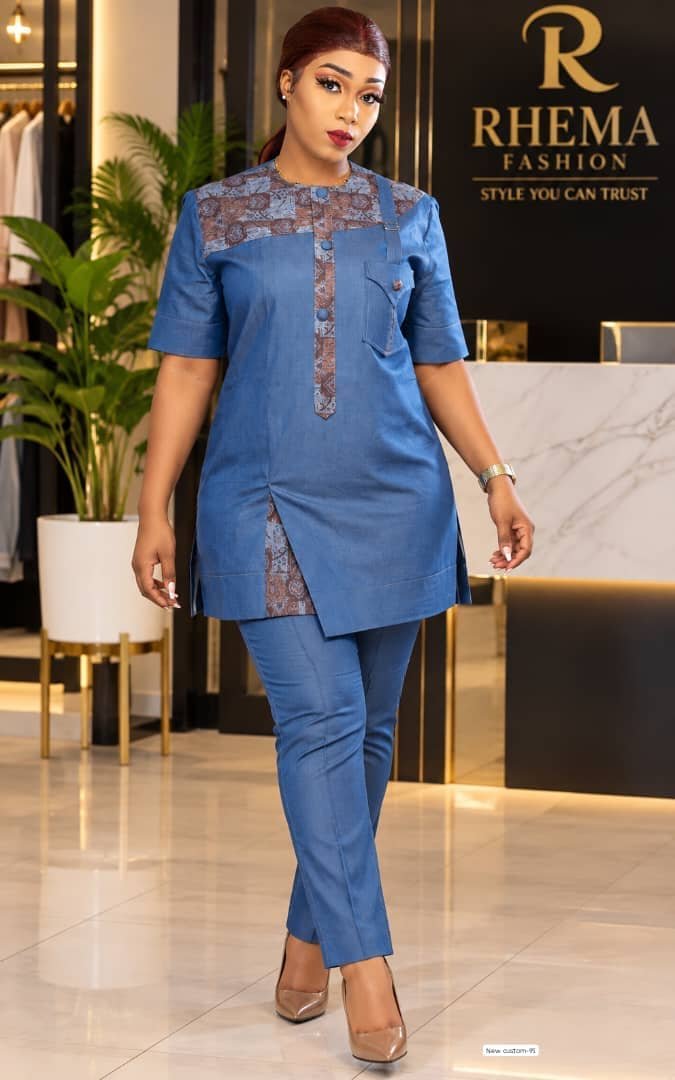 Custom Made Denim-Style Tunic & Trousers Set