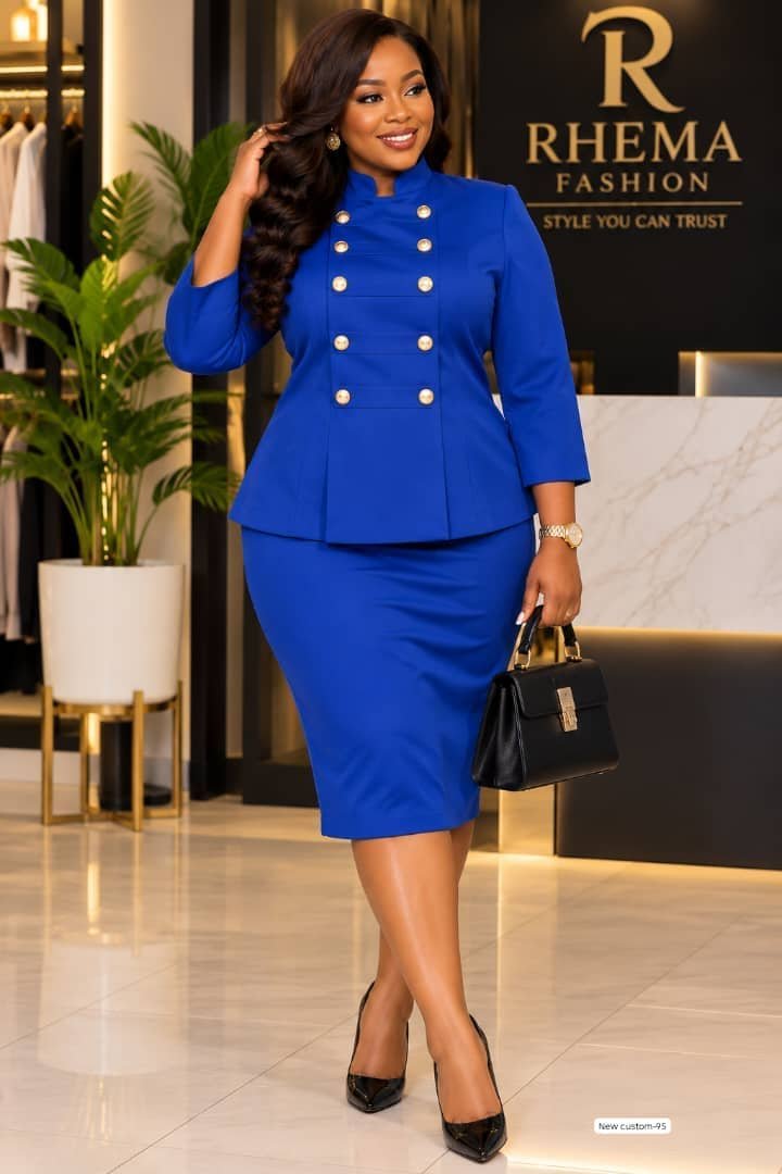 Royal Double-Breasted Peplum Skirt Suit
