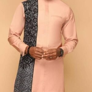 Men’s Peach Contrast Panel Traditional Tunic Set