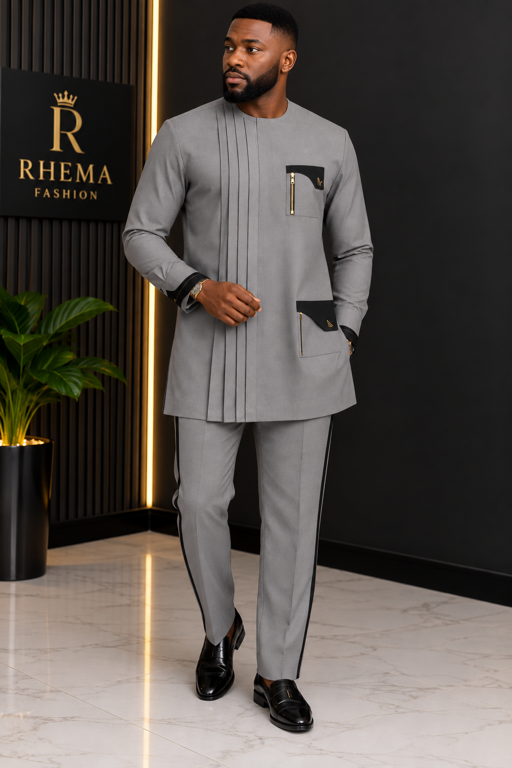Men’s Premium Pleated Detail Two-Piece Set