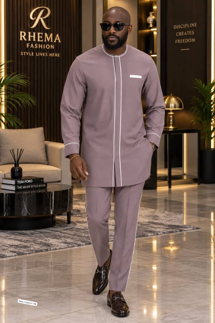 Men’s Modern Contrast-Trim Two-Piece Set