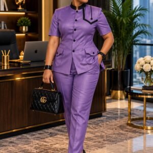 Elegant Purple Button-Front Women’s Two-Piece Suit