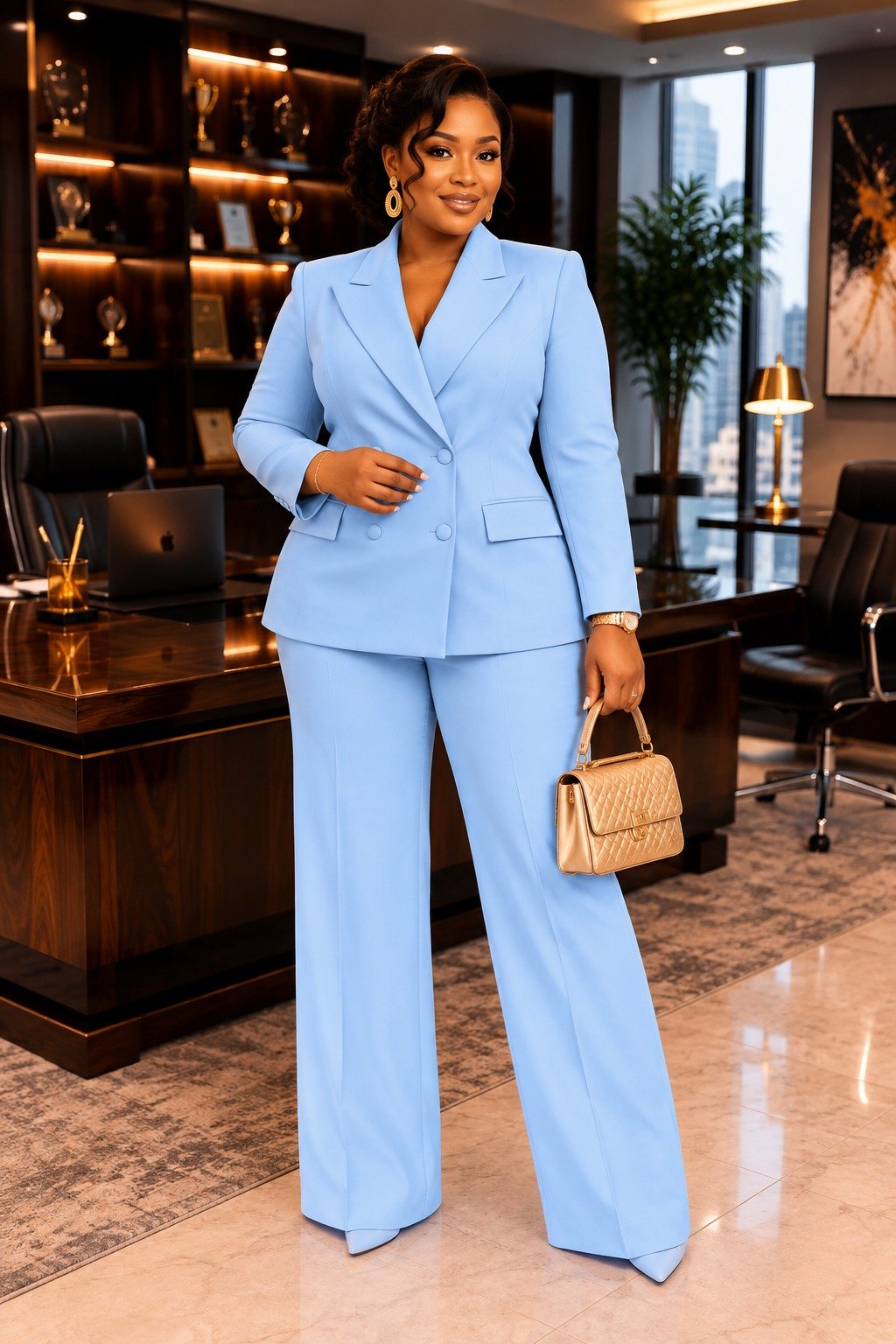 Rhema Elegant Sky Blue Women’s Tailored Suit
