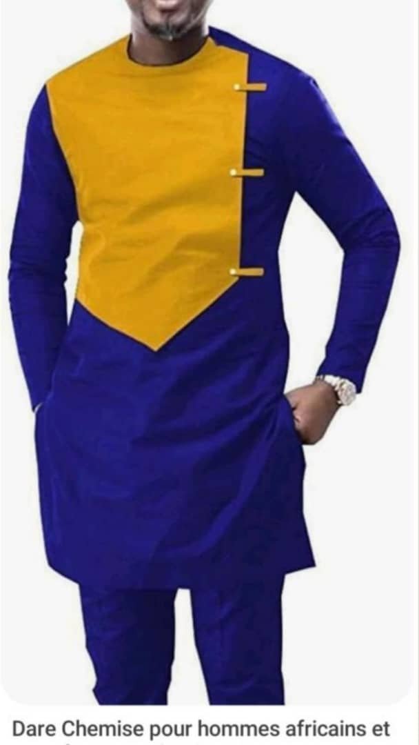 Royal Blue & Gold African Men’s 2-Piece Tunic Set
