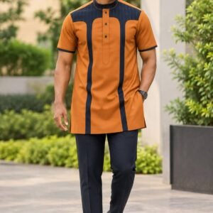 Custom-Made Orange & Navy Panelled Men’s Tunic