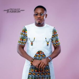 Men’s African Print Contrast Tunic Set