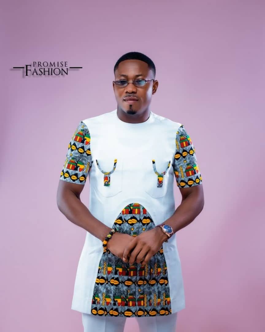 Men’s African Print Contrast Tunic Set