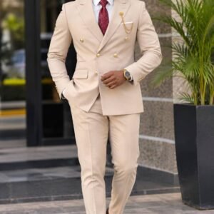 Men’s Premium Double-Breasted Beige Suit