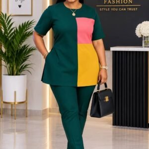 Ladies Color Block Two-Piece Trouser Set