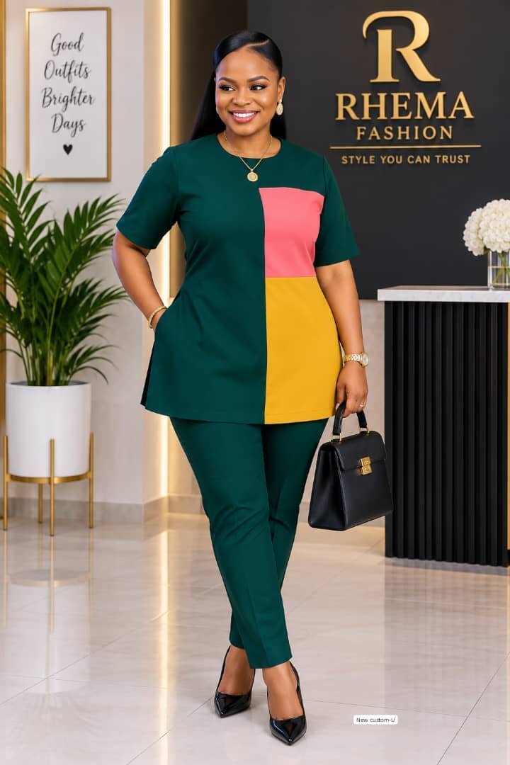 Ladies Color Block Two-Piece Trouser Set