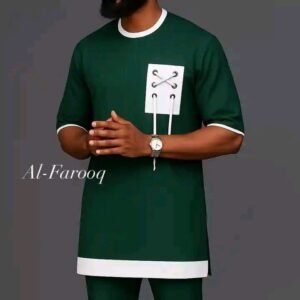 Men’s Contrast Trim Lace-Up Kurta Set