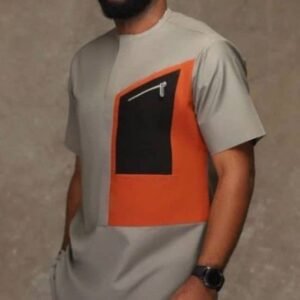 Men’s Grey & Orange Panelled Two-Piece Set