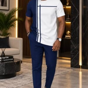Men’s Contrast Panel Casual Two-Piece Set
