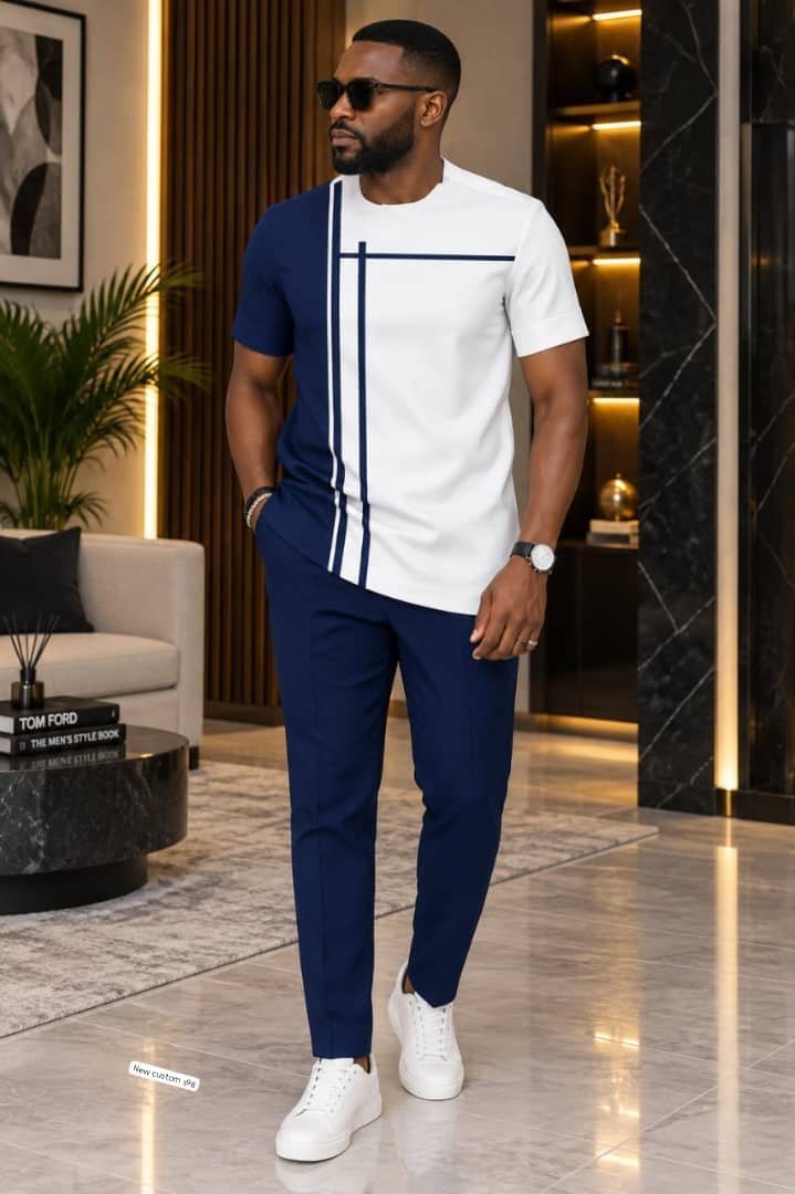 Men’s Contrast Panel Casual Two-Piece Set