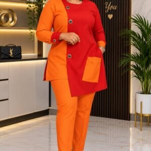 Two-Tone Button Detail Tunic & Trouser Set