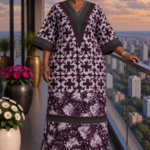 Elegant V-Neck Patterned Maxi Kaftan