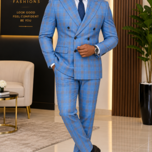 Premium Double-Breasted Plaid Suit