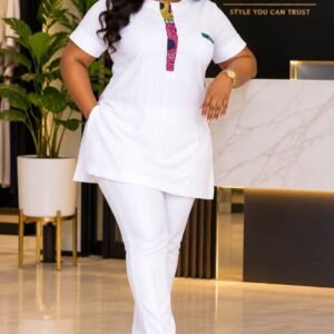 Custom Made African Print Trim Tunic Set